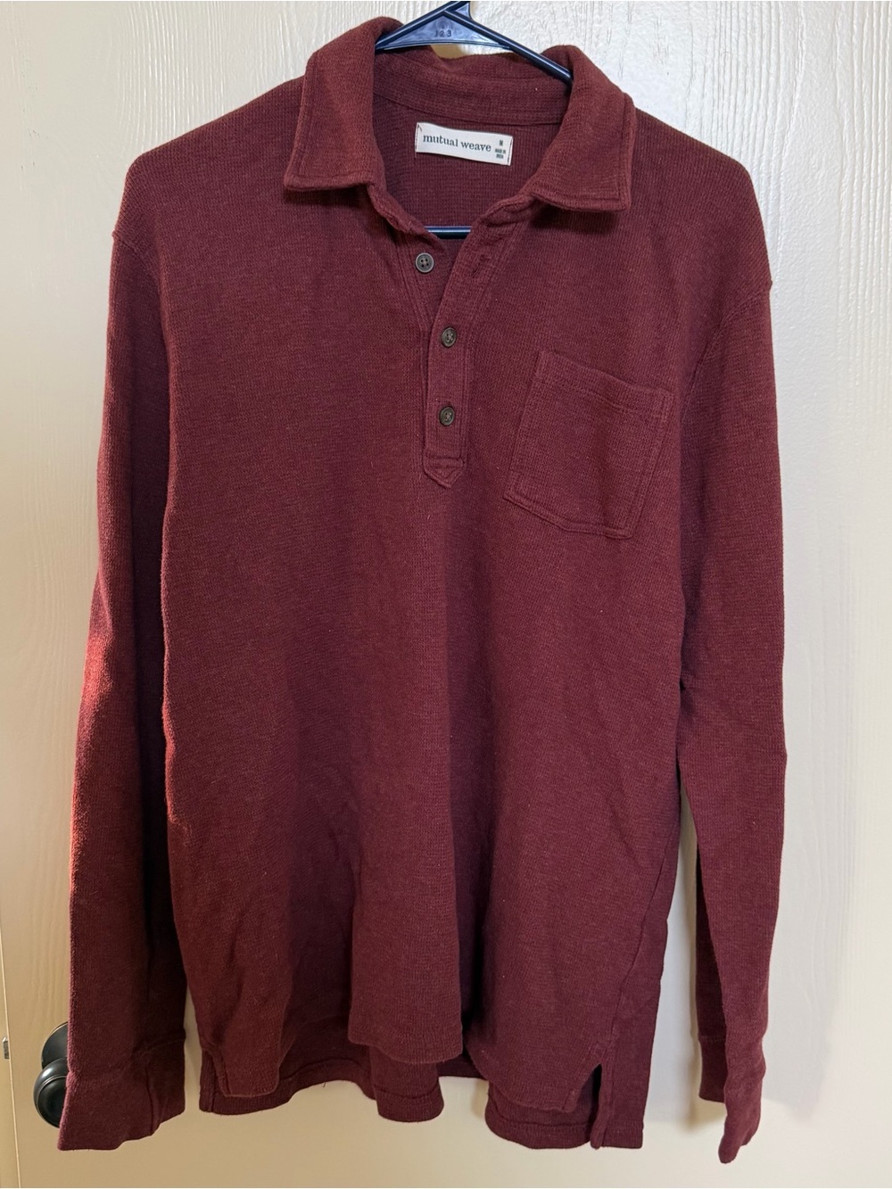 Mutual Weave Men's Long-Sleeve Polo in Burgundy